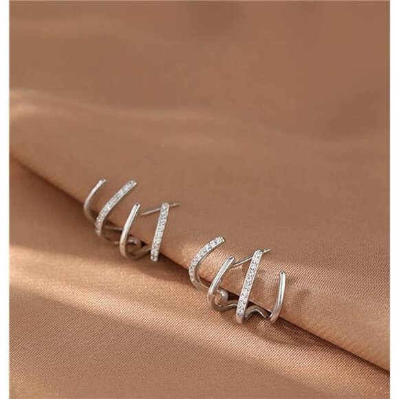 925 Sterling Silver Half Hoop Earrings Wrap for Women Cuff Piercings Studs - Picture 4 of 8